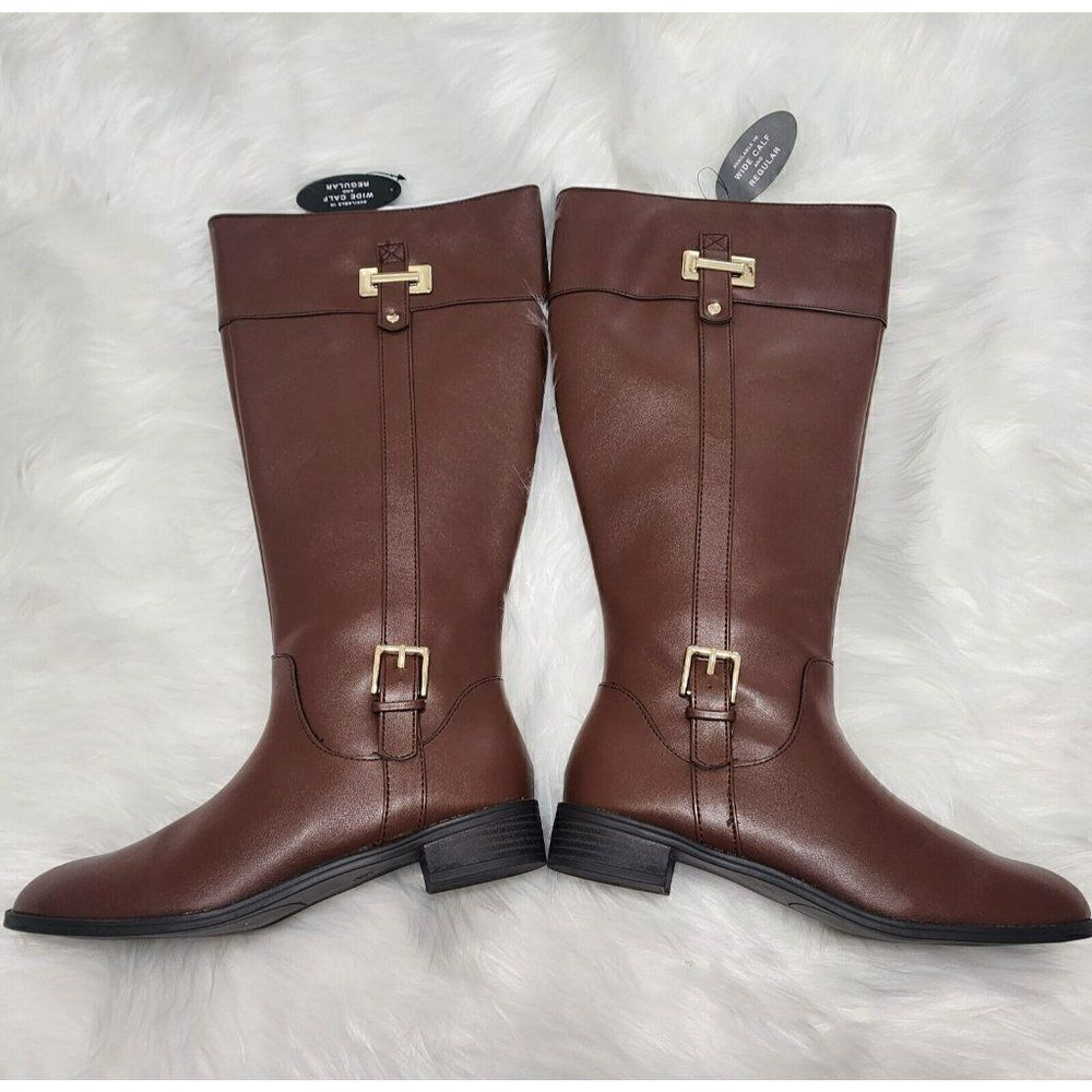 KAREN SCOTT - Size 9.5 M Wide Calf Women's Deliee2 Riding Boots- Cognac Brown
